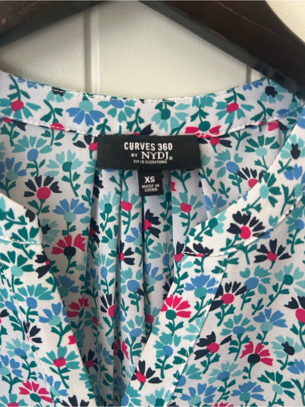 NYDJ Aqua Floral Split-Neck Blouse - Picture 3 of 3